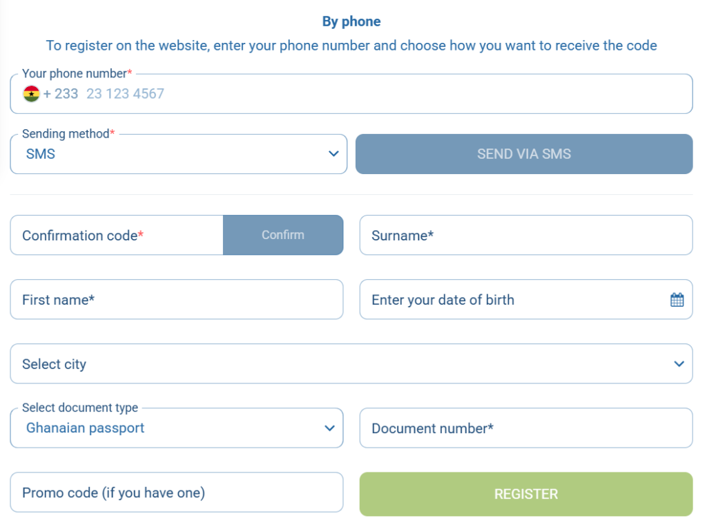 Register via your phone number 